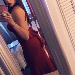 Burgundy open back mermaid gown